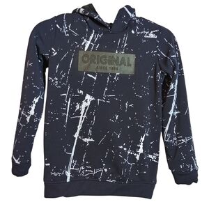 Tomato Blue and White Paint Splatter Graphic Hoodie Fleece Lined Boys Size 8